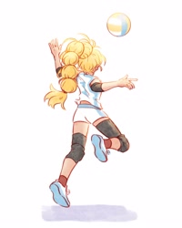 Size: 2048x2560 | Tagged: safe, artist:xiaojin315, derpibooru import, part of a set, applejack, human, g4, female, human coloration, humanized, simple background, solo, sports, volleyball, white background