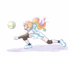 Size: 2560x2048 | Tagged: safe, artist:xiaojin315, derpibooru import, part of a set, rainbow dash, human, g4, female, human coloration, humanized, simple background, solo, sports, volleyball, white background