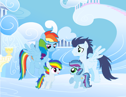 Size: 742x573 | Tagged: safe, artist:auridash-draws, derpibooru import, rainbow dash, soarin', oc, oc:cloud storm, oc:hurricane, pegasus, pony, colt, female, filly, foal, male, mare, offspring, parent:rainbow dash, parent:soarin', parents:soarindash, shipping, soarindash, stallion, straight