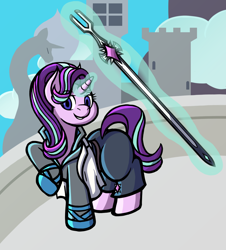 Size: 1200x1326 | Tagged: safe, artist:its-filly-silly, derpibooru import, starlight glimmer, pony, unicorn, g4, crossover, guilty gear, ky kiske, solo, sword, weapon