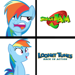 Size: 820x828 | Tagged: safe, artist:benpictures1, rainbow dash, pegasus, pony, drake, female, looney tunes back in action, mare, meme, ponified, ponified meme, solo, space jam