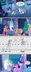 Size: 1200x2775 | Tagged: safe, artist:silverbuller, derpibooru import, edit, edited screencap, screencap, applejack, flash sentry, fluttershy, pinkie pie, princess cadance, princess celestia, princess luna, rainbow dash, rarity, spike, twilight sparkle, twilight sparkle (alicorn), alicorn, dog, dragon, earth pony, human, pegasus, unicorn, equestria girls, equestria girls (movie), g4, a-ha, bag, butt, comic, female, lockers, magic mirror, male, mane six, mare, plot, rainbutt dash, saddle bag, screencap comic, spike the dog, take on me, twibutt