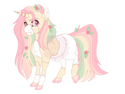 Size: 3600x2700 | Tagged: safe, artist:gigason, derpibooru import, oc, oc only, oc:ditzy print, pony, unicorn, closed mouth, coat markings, colored hooves, ear fluff, ears, facial markings, fangs, feminine stallion, flower, flower in hair, frown, furrowed brow, hoof polish, horn, magical lesbian spawn, male, mealy mouth (coat marking), obtrusive watermark, offspring, parent:fluttershy, parent:oc:blanket stitch, pink eyes, raised hoof, raised leg, simple background, slit eyes, socks (coat marking), solo, stallion, standing, stitches, striped horn, transparent background, unicorn oc, watermark