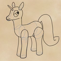 Size: 1500x1500 | Tagged: safe, derpibooru import, pony, unicorn, horn, lidded eyes, looking back, sketch, solo, tail