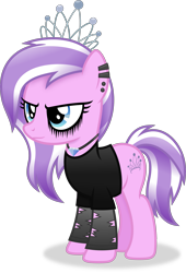 Size: 2459x3617 | Tagged: safe, artist:anime-equestria, derpibooru import, diamond tiara, earth pony, pony, alternate hairstyle, clothes, diamond, ear piercing, earring, female, goth, it's a phase, jewelry, makeup, mare, necklace, older, older diamond tiara, piercing, shirt, simple background, smiling, solo, tiara, transparent background, vector