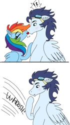 Size: 720x1287 | Tagged: safe, artist:dasher666, artist:kikirdcz, derpibooru import, edit, rainbow dash, soarin', pegasus, pony, g4, comic, female, kiss on the lips, kissing, male, mare, shipping, simple background, soarindash, stallion, straight, white background