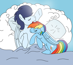 Size: 808x720 | Tagged: safe, artist:crazydiary86, artist:dasher666, derpibooru import, edit, rainbow dash, soarin', pegasus, pony, g4, female, male, mare, shipping, sleeping, soarindash, stallion, straight