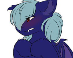 Size: 2012x1600 | Tagged: safe, artist:snowstormbat, derpibooru import, oc, oc only, oc:stellar light, bat pony, blushing, fangs, simple background, solo, transparent background