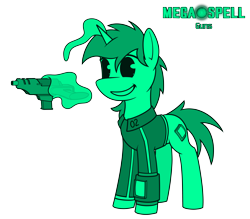 Size: 5480x4800 | Tagged: safe, artist:dacaoo, derpibooru import, oc, oc only, oc:littlepip, pony, unicorn, fallout equestria, absurd resolution, clothes, jumpsuit, magic, megaspell (game), monochrome, pip-pony, pipbuck, simple background, telekinesis, transparent background, vault suit, weapon