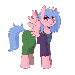 Size: 2048x2048 | Tagged: safe, alternate version, artist:vaiola, derpibooru import, edit, oc, oc only, alicorn, pony, alicorn oc, avatar, cargo pants, clothes, commission, diaper, diaper edit, diaper fetish, eyebrows, female, fetish, full body, horn, jacket, looking at you, mare, pants, simple background, solo, standing, sweater, tail, transparent background, wings