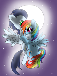 Size: 720x960 | Tagged: safe, artist:dasher666, artist:kyuuchan09, derpibooru import, edit, rainbow dash, soarin', pegasus, pony, g4, female, male, mare, moon, shipping, soarindash, stallion, stars, straight