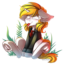 Size: 1880x1880 | Tagged: safe, artist:yuris, derpibooru import, oc, oc only, oc:sroka, pony, unicorn, commission, ears, floppy ears, frog (hoof), simple background, sitting, solo, underhoof, white background