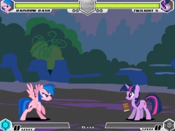 Size: 1080x810 | Tagged: safe, artist:tom artista, derpibooru import, screencap, firefly, rainbow dash, twilight sparkle, pegasus, unicorn, fighting is magic, g1, bipedal, cave, cave of harmony, fan game, new, stage