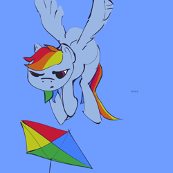 Size: 3000x3000 | Tagged: safe, artist:rapt, derpibooru import, rainbow dash, g4, colored, colored sketch, flat colors, flying, kite, simple background, sketch, solo, suspicious