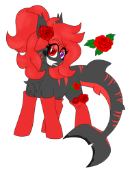 Size: 4168x5472 | Tagged: safe, artist:snowe, derpibooru import, oc, oc only, original species, shark, shark pony, flower, flower in hair, goth, rose, scarlet, simple background, solo, transparent background