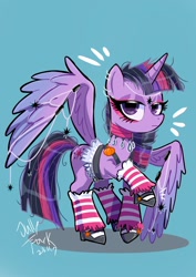 Size: 1240x1754 | Tagged: safe, artist:jully-park, derpibooru import, twilight sparkle, twilight sparkle (alicorn), alicorn, pony, unicorn, g4, ear piercing, edgy, full body, gameloft, gameloft interpretation, piercing, simple background, wings