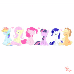 Size: 4096x4096 | Tagged: safe, artist:tiga mega, derpibooru import, part of a set, applejack, fluttershy, pinkie pie, rainbow dash, rarity, twilight sparkle, twilight sparkle (alicorn), alicorn, heart, mane six, simple background, white background