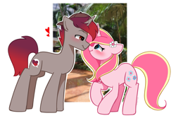 Size: 5119x3573 | Tagged: safe, artist:kittyrosie, derpibooru import, oc, oc only, oc:rosa flame, pony, unicorn, horn, oc x oc, shipping, unicorn oc