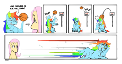 Size: 1550x815 | Tagged: safe, artist:bixels, derpibooru import, fluttershy, rainbow dash, pegasus, pony, g4, basketball, comic, crying, female, flutterdash, lesbian, shipping, simple background, snot, sports, white background, wing hands, wings