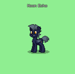 Size: 392x382 | Tagged: safe, derpibooru import, oc, oc only, oc:moon echo, bat pony, pony, bat pony oc, bat wings, blue fur, do not steal, gray mane, gray tail, green background, male, original character do not steal, pony town, simple background, stallion, wings