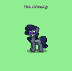 Size: 390x382 | Tagged: safe, derpibooru import, oc, oc only, oc:moon beauty, bat pony, pony, bat pony oc, bat wings, blue mane, blue tail, do not steal, female, gray fur, green background, mare, original character do not steal, pony town, simple background, tail, wings