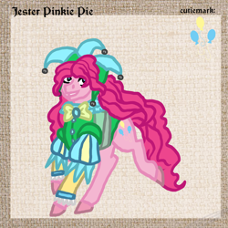 Size: 894x893 | Tagged: safe, artist:pinlrose, derpibooru import, pinkie pie, earth pony, g4, clothes, costume, female, jester, medieval, solo