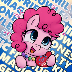 Size: 1000x1000 | Tagged: safe, artist:brella, derpibooru import, pinkie pie, g4, female, filly, filly pinkie pie, foal, heart, solo, younger