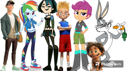 Size: 1192x670 | Tagged: safe, artist:cutler1228, derpibooru import, rainbow dash, scootaloo, equestria girls, g4, big hero 6, bugs bunny, carrot, food, gwen (total drama island), gwen (total drama), lewis robinson (meet the robinsons), looney tunes, low effort, meet the robinsons, photoroom, simple background, tadashi yamada, total drama, total drama island, transparent background