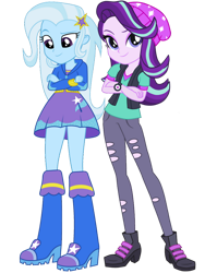 Size: 828x1104 | Tagged: safe, artist:cutler1228, derpibooru import, starlight glimmer, trixie, equestria girls, g4, boots, clothes, duo, high heel boots, shirt, shoes, simple background, skirt, transparent background