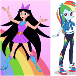 Size: 894x894 | Tagged: safe, artist:eboziter, derpibooru import, rainbow dash, equestria girls, g4, boots, clothes, converse, high heel boots, isabella garcia shapiro, older, phineas and ferb, shirt, shoes