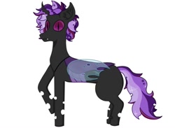 Size: 1321x966 | Tagged: safe, artist:nismorose, derpibooru import, oc, oc only, oc:asher, changeling, ear fluff, ears, fangs, horn, insect wings, male, one leg raised, purple changeling, purple eyes, purple hair, purple mane, purple tail, simple background, slit eyes, solo, stallion, tail, white background, wings