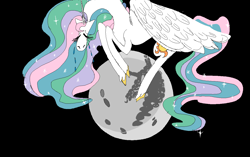 Size: 1302x818 | Tagged: safe, artist:corywoz001, derpibooru import, princess celestia, alicorn, pony, g4, black background, crying, implied princess luna, mare in the moon, moon, sad, simple background, solo, tangible heavenly object