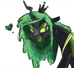 Size: 1706x1577 | Tagged: safe, artist:mayugraffiti, derpibooru import, queen chrysalis, changeling, changeling queen, g4, female, heart, lidded eyes, looking at you, open mouth, simple background, solo, white background