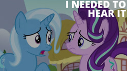 Size: 2000x1123 | Tagged: safe, derpibooru import, edit, edited screencap, editor:quoterific, screencap, starlight glimmer, trixie, all bottled up, g4