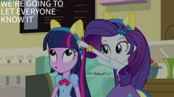 Size: 2000x1123 | Tagged: safe, derpibooru import, edit, edited screencap, editor:quoterific, screencap, rarity, twilight sparkle, equestria girls, equestria girls (movie), g4