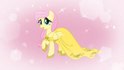 Size: 1024x577 | Tagged: safe, artist:discordedproductions, derpibooru import, fluttershy, pegasus, pony, fanfic:bride of discord, g4, clothes, cute, dress, flutterbeautiful, shyabetes