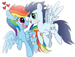 Size: 960x720 | Tagged: safe, artist:dasher666, artist:sparkle-bliss, derpibooru import, edit, rainbow dash, soarin', pegasus, pony, g4, female, heart, heart eyes, male, mare, shipping, simple background, soarindash, stallion, straight, white background, wingding eyes