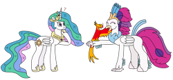 Size: 3110x1442 | Tagged: safe, artist:supahdonarudo, derpibooru import, philomena, princess celestia, queen novo, alicorn, classical hippogriff, hippogriff, phoenix, g4, my little pony: the movie, perching, question mark, simple background, talking, transparent background