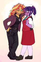 Size: 1126x1694 | Tagged: safe, artist:eggoatt, derpibooru import, sci-twi, sunset shimmer, twilight sparkle, human, equestria girls, g4, ace attorney, female, lesbian, sci-twishimmer, shipping, sunsetsparkle