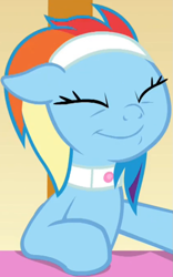 Size: 641x1026 | Tagged: safe, derpibooru import, screencap, rainbow dash, pegasus, pony, g4, spoiler:deep tissue memories, spoiler:mlp friendship is forever, cropped, cute, dashabetes, deep tissue memories, eyes closed, faic, female, mare, rainbow dash is best facemaker, smiling, solo, spa pony rainbow dash