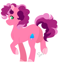 Size: 1281x1385 | Tagged: safe, artist:silentwolf-oficial, derpibooru import, oc, oc only, oc:cotton, earth pony, pony, bipedal, butt, female, looking back, mare, offspring, parent:cheese sandwich, parent:pinkie pie, parents:cheesepie, plot, simple background, smiling, solo, white background