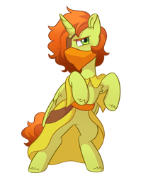 Size: 1208x1520 | Tagged: safe, artist:skysorbett, derpibooru import, oc, oc only, oc:dusty dunes, alicorn, 2024 community collab, alicorn oc, bipedal, clothes, derpibooru community collaboration, eyepatch, horn, simple background, solo, transparent background, wings