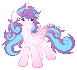 Size: 1280x1152 | Tagged: safe, artist:supasurida, derpibooru import, princess flurry heart, alicorn, pony, bags under eyes, female, looking back, mare, messy mane, older, older flurry heart, simple background, smiling, solo, teenage flurry heart, teenager, tired, transparent background