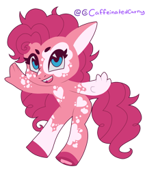 Size: 1149x1333 | Tagged: safe, artist:caffeinatedcarny, derpibooru import, pinkie pie, anthro, earth pony, unguligrade anthro, g4, coat markings, dappled, female, hoof feet, mare, needs more pink power, open mouth, open smile, simple background, smiling, solo, stylized, transparent background