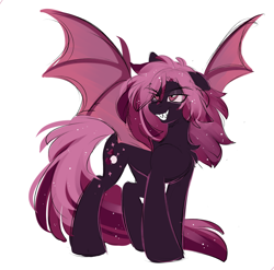 Size: 2532x2505 | Tagged: safe, artist:crimmharmony, derpibooru import, oc, oc:crimm harmony, bat pony, evil, evil grin, grin, nightmare form, simple background, smiling, solo, spread wings, teeth, white background, wings