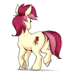 Size: 2180x2280 | Tagged: safe, artist:aquaticvibes, derpibooru import, roseluck, earth pony, pony, g4, butt, female, high res, mare, plot, rosebutt, simple background, solo, unshorn fetlocks, white background