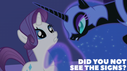 Size: 2000x1125 | Tagged: safe, derpibooru import, edit, edited screencap, editor:quoterific, screencap, nightmare moon, rarity, friendship is magic, g4, female