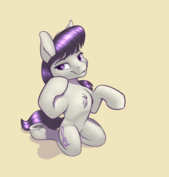 Size: 3601x3759 | Tagged: safe, artist:shpinat9, derpibooru exclusive, derpibooru import, octavia melody, pony, g4, belly, chest fluff, concave belly, female, frog (hoof), kneeling, looking at you, mare, ribcage, simple background, solo, underhoof