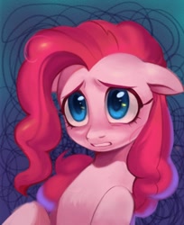 Size: 814x1000 | Tagged: safe, artist:switchsugar, derpibooru import, pinkie pie, earth pony, pony, bust, female, frown, mare, sad, solo