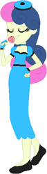 Size: 148x541 | Tagged: safe, artist:sturk-fontaine, derpibooru import, bon bon, sweetie drops, human, fanfic:her way with words, equestria girls, g4, base used, beret, candy, clothes, dress, eyes closed, female, food, hand on hip, hat, latex, latex dress, lollipop, simple background, solo, white background